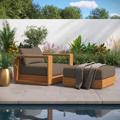 Tahoe Natural/Cocoa 2-Piece Outdoor Patio Acacia Wood Armchair and Ottoman Set - Ornate Home
