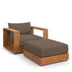 Tahoe Natural/Cocoa 2-Piece Outdoor Patio Acacia Wood Armchair and Ottoman Set - Ornate Home