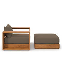 Tahoe Natural/Cocoa 2-Piece Outdoor Patio Acacia Wood Armchair and Ottoman Set - Ornate Home