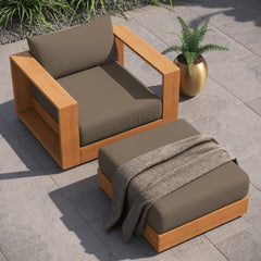 Tahoe Natural/Cocoa 2-Piece Outdoor Patio Acacia Wood Armchair and Ottoman Set - Ornate Home