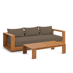 Tahoe Natural/Cocoa 2-Piece Outdoor Patio Acacia Wood Sofa and Coffee Table Set - Ornate Home