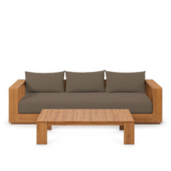 Tahoe Natural/Cocoa 2-Piece Outdoor Patio Acacia Wood Sofa and Coffee Table Set - Ornate Home