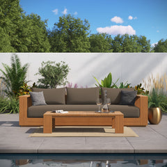 Tahoe Natural/Cocoa 2-Piece Outdoor Patio Acacia Wood Sofa and Coffee Table Set - Ornate Home