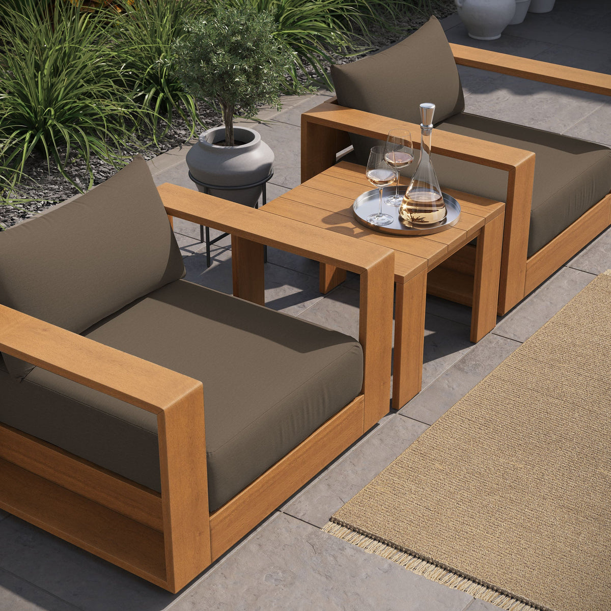 Tahoe Natural/Cocoa 3-Piece Outdoor Patio Acacia Wood Furniture Set - Ornate Home