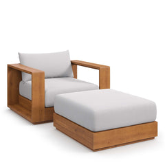 Tahoe Natural/Light Gray 2-Piece Outdoor Patio Acacia Wood Armchair and Ottoman Set - Ornate Home