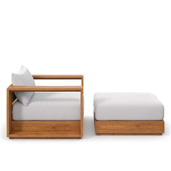 Tahoe Natural/Light Gray 2-Piece Outdoor Patio Acacia Wood Armchair and Ottoman Set - Ornate Home