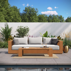 Tahoe Natural/Light Gray 2-Piece Outdoor Patio Acacia Wood Sofa and Coffee Table Set - Ornate Home