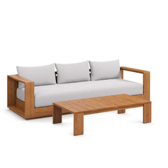Tahoe Natural/Light Gray 2-Piece Outdoor Patio Acacia Wood Sofa and Coffee Table Set - Ornate Home