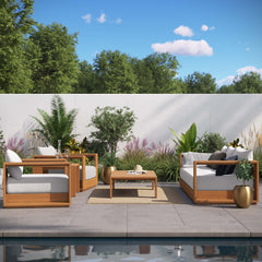 Tahoe Natural/Light Gray 5-Piece Outdoor Patio Acacia Wood Furniture Set - Ornate Home