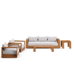 Tahoe Natural/Light Gray 5-Piece Outdoor Patio Acacia Wood Furniture Set - Ornate Home