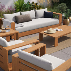 Tahoe Natural/Light Gray 5-Piece Outdoor Patio Acacia Wood Furniture Set - Ornate Home