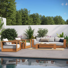 Tahoe Natural/Light Gray 5-Piece Outdoor Patio Acacia Wood Furniture Set - Ornate Home