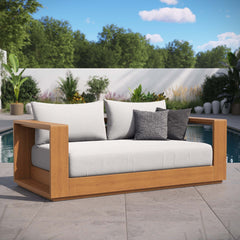 Tahoe Natural/Light Gray Acacia Wood Outdoor Patio Acacia Wood Loveseat - Ornate Home