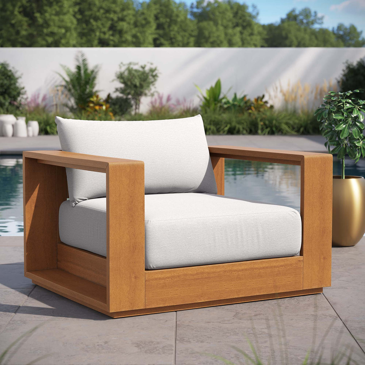 Tahoe Natural/Light Gray Outdoor Patio Acacia Wood Chair - Ornate Home