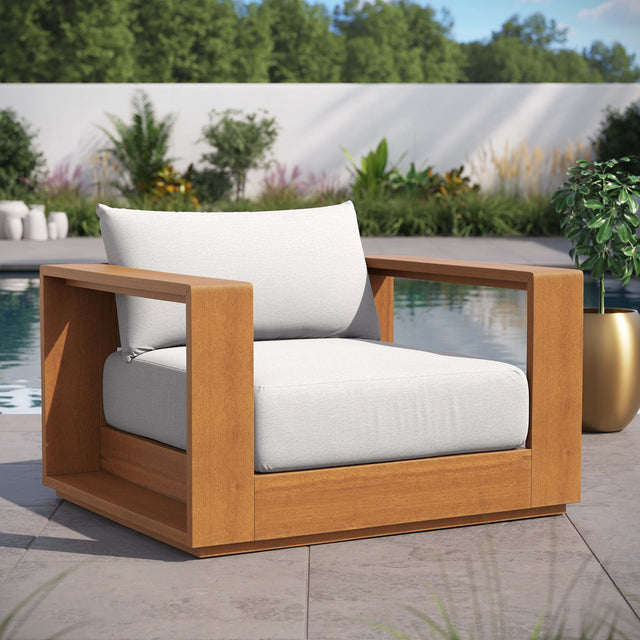 Tahoe Natural/Light Gray Outdoor Patio Acacia Wood Chair - Ornate Home