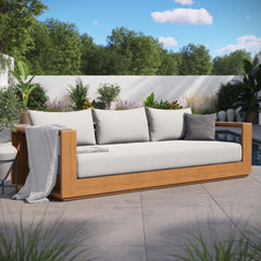 Tahoe Natural/Light Gray Outdoor Patio Acacia Wood Sofa - Ornate Home