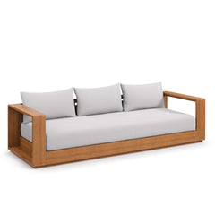 Tahoe Natural/Light Gray Outdoor Patio Acacia Wood Sofa - Ornate Home