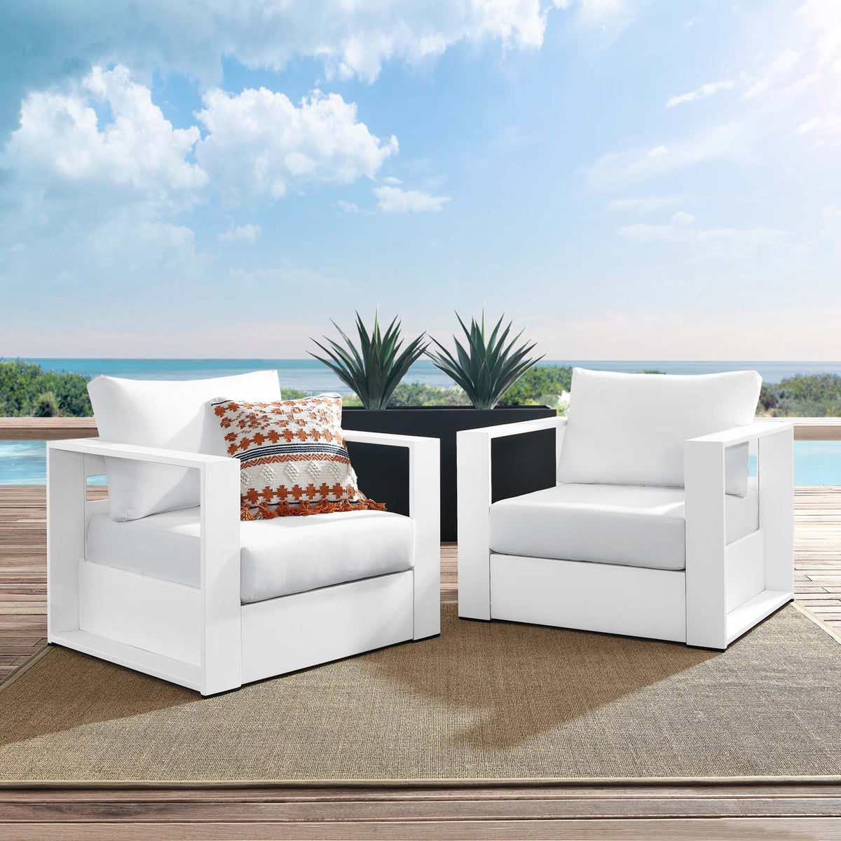 Tahoe White 2-Piece Outdoor Patio Powder-Coated Aluminum Armchair Set - Ornate Home