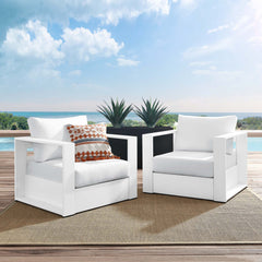 Tahoe White 2-Piece Outdoor Patio Powder-Coated Aluminum Armchair Set - Ornate Home