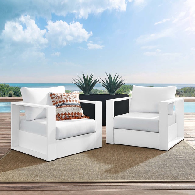 Tahoe White 2-Piece Outdoor Patio Powder-Coated Aluminum Armchair Set - Ornate Home