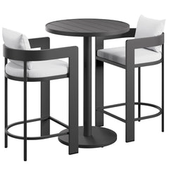 Tahoe White 3-Piece Outdoor Patio Aluminum Bar Set - Ornate Home