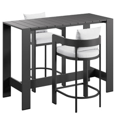 Tahoe White 3-Piece Outdoor Patio Aluminum Bar Table Set - Ornate Home
