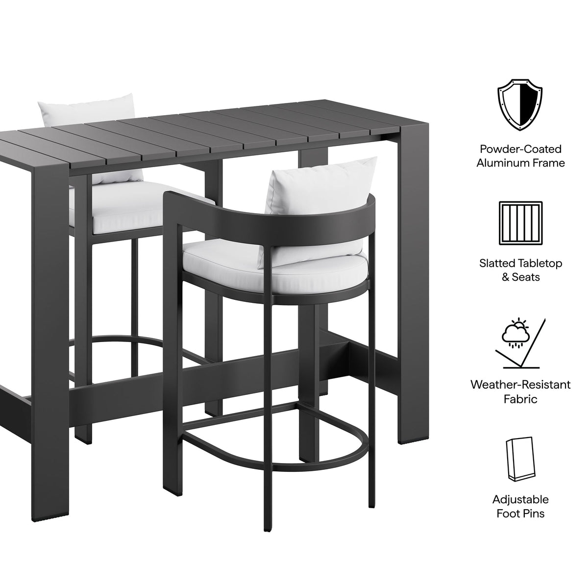 Tahoe White 3-Piece Outdoor Patio Aluminum Bar Table Set - Ornate Home