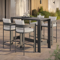 Tahoe White 5-Piece Outdoor Patio Bar Table Set - Ornate Home