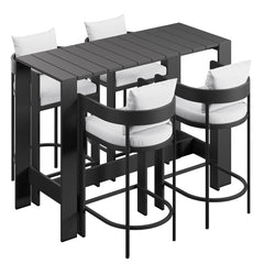 Tahoe White 5-Piece Outdoor Patio Bar Table Set - Ornate Home
