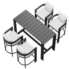 Tahoe White 5-Piece Outdoor Patio Bar Table Set - Ornate Home