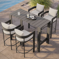 Tahoe White 5-Piece Outdoor Patio Bar Table Set - Ornate Home