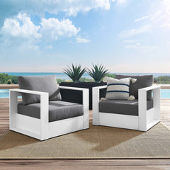 Tahoe White/Charcoal 2-Piece Outdoor Patio Powder-Coated Aluminum Armchair Set - Ornate Home