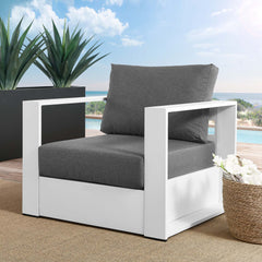Tahoe White/Charcoal Outdoor Patio Powder-Coated Aluminum Armchair - Ornate Home