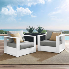 Tahoe White/Gray 2-Piece Outdoor Patio Powder-Coated Aluminum Armchair Set - Ornate Home