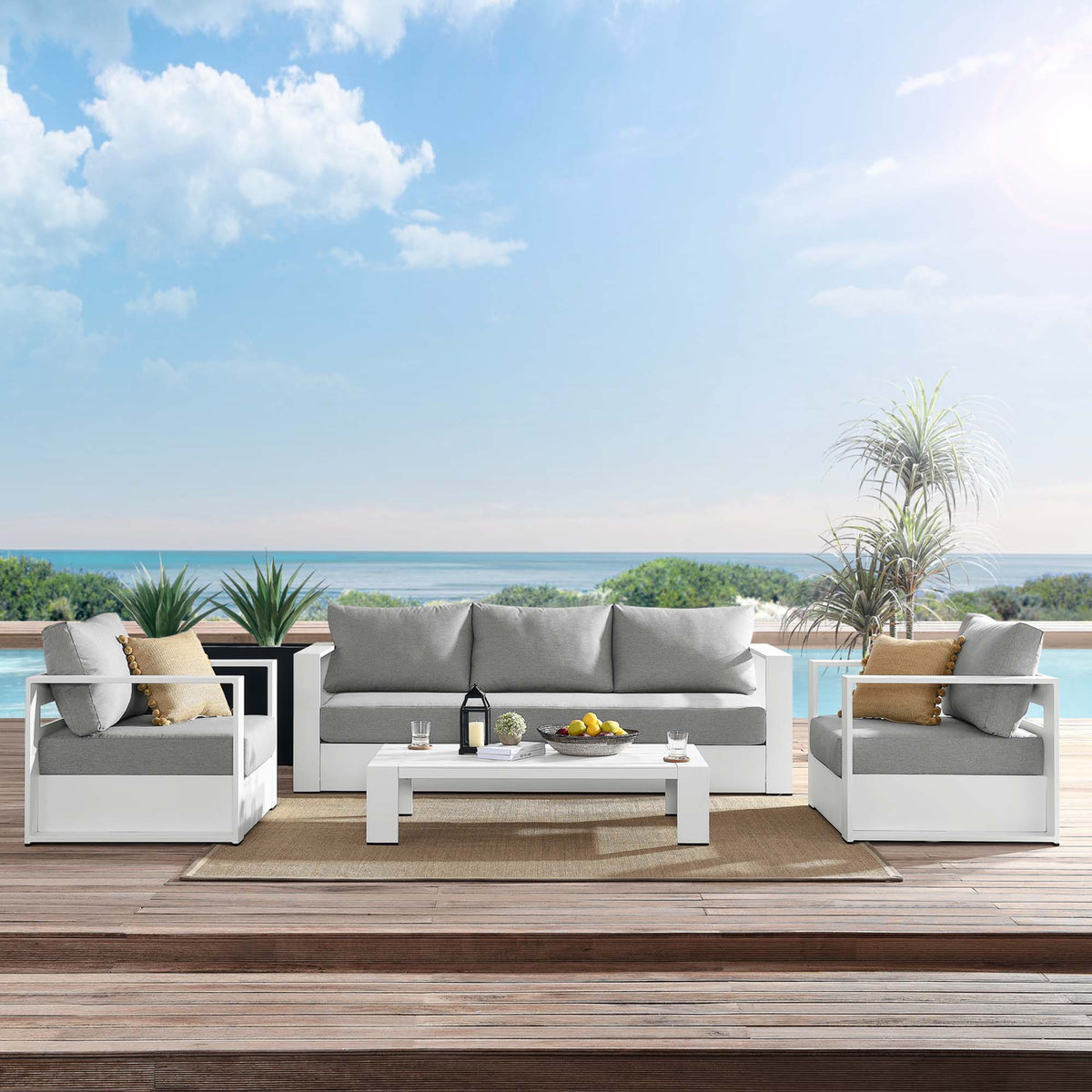 Tahoe White/Gray 4-Piece Outdoor Patio Powder-Coated Aluminum Set - Ornate Home