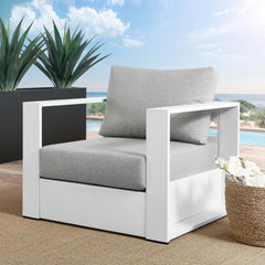 Tahoe White/Gray Outdoor Patio Powder-Coated Aluminum Armchair - Ornate Home