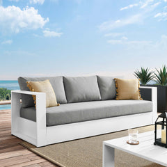 Tahoe White/Gray Outdoor Patio Powder-Coated Aluminum Sofa - Ornate Home