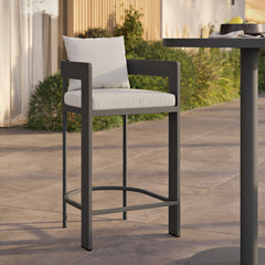 Tahoe White Outdoor Patio Aluminum Bar Chair - Ornate Home