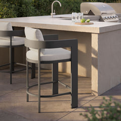 Tahoe White Outdoor Patio Aluminum Counter Stool - Ornate Home