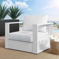 Tahoe White Outdoor Patio Powder-Coated Aluminum Armchair - Ornate Home