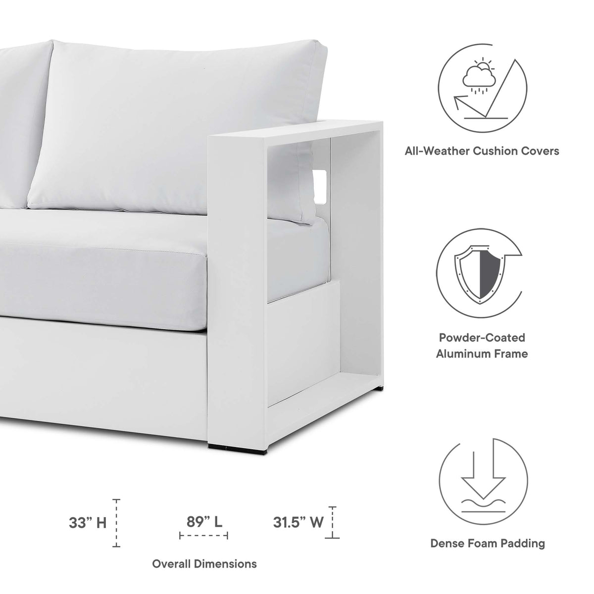 Tahoe White Outdoor Patio Powder-Coated Aluminum Sofa - Ornate Home