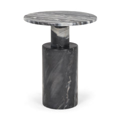 Taite Dark Gray Solid Marble Pedestal Accent Table - Ornate Home