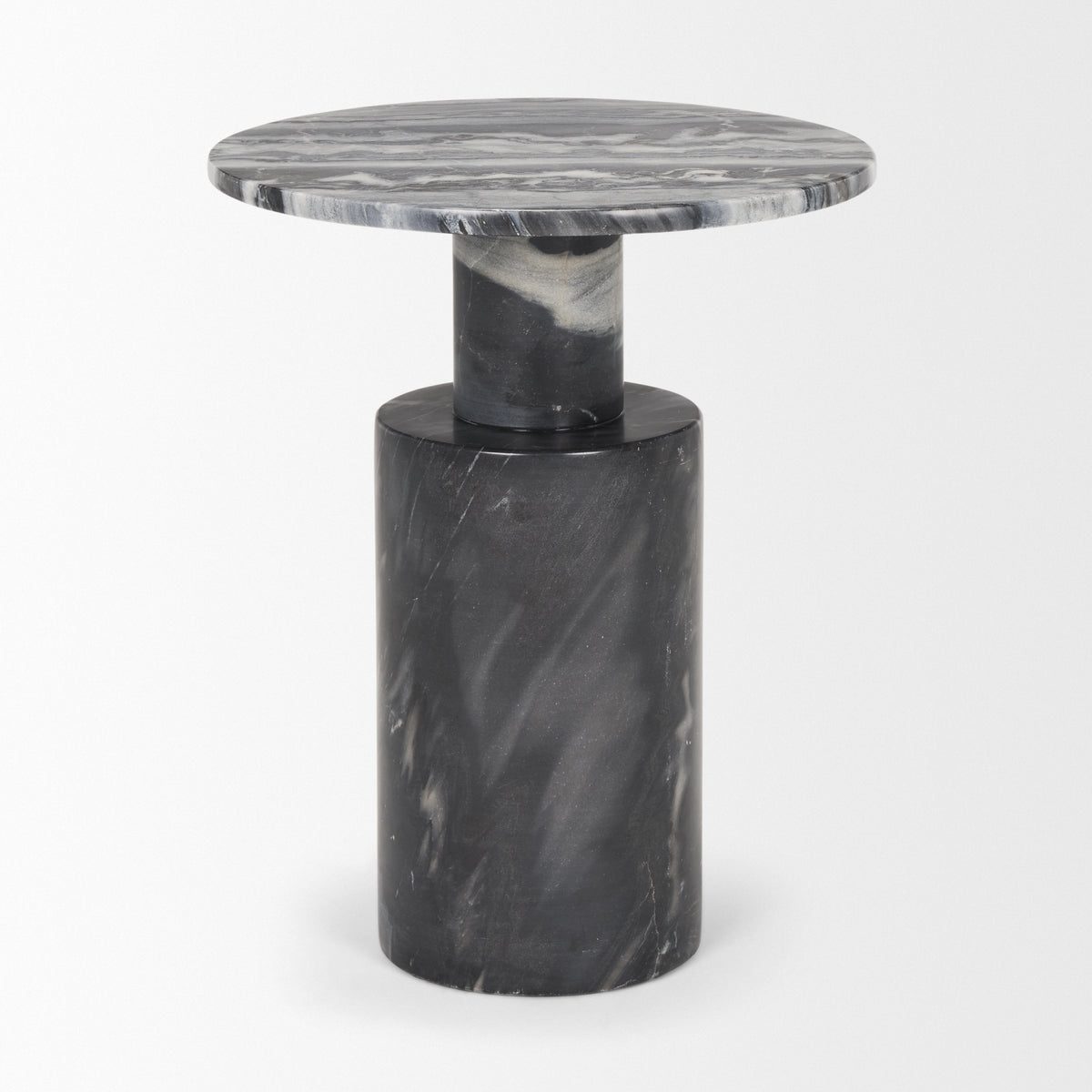 Taite Dark Gray Solid Marble Pedestal Accent Table