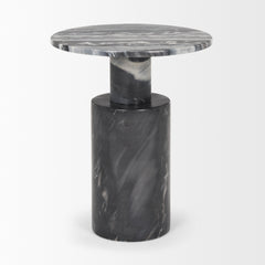 Taite Dark Gray Solid Marble Pedestal Accent Table - Ornate Home