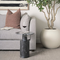 Taite Dark Gray Solid Marble Pedestal Accent Table - Ornate Home