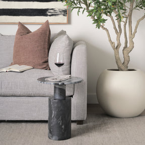 Taite Dark Gray Solid Marble Pedestal Accent Table
