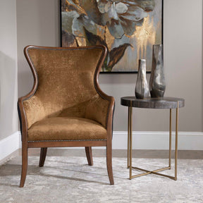 Taja Brass/Brown/Woodtone Round Accent Table - Ornate Home