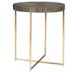 Taja Brass/Brown/Woodtone Round Accent Table - Ornate Home