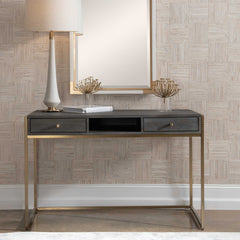 Taja Brass/Woodtone Modern Writing Desk - Ornate Home