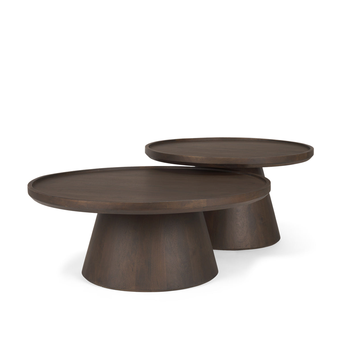 Takoda Dark Brown Wood Tapered Drum Nesting Coffee Tables - Ornate Home